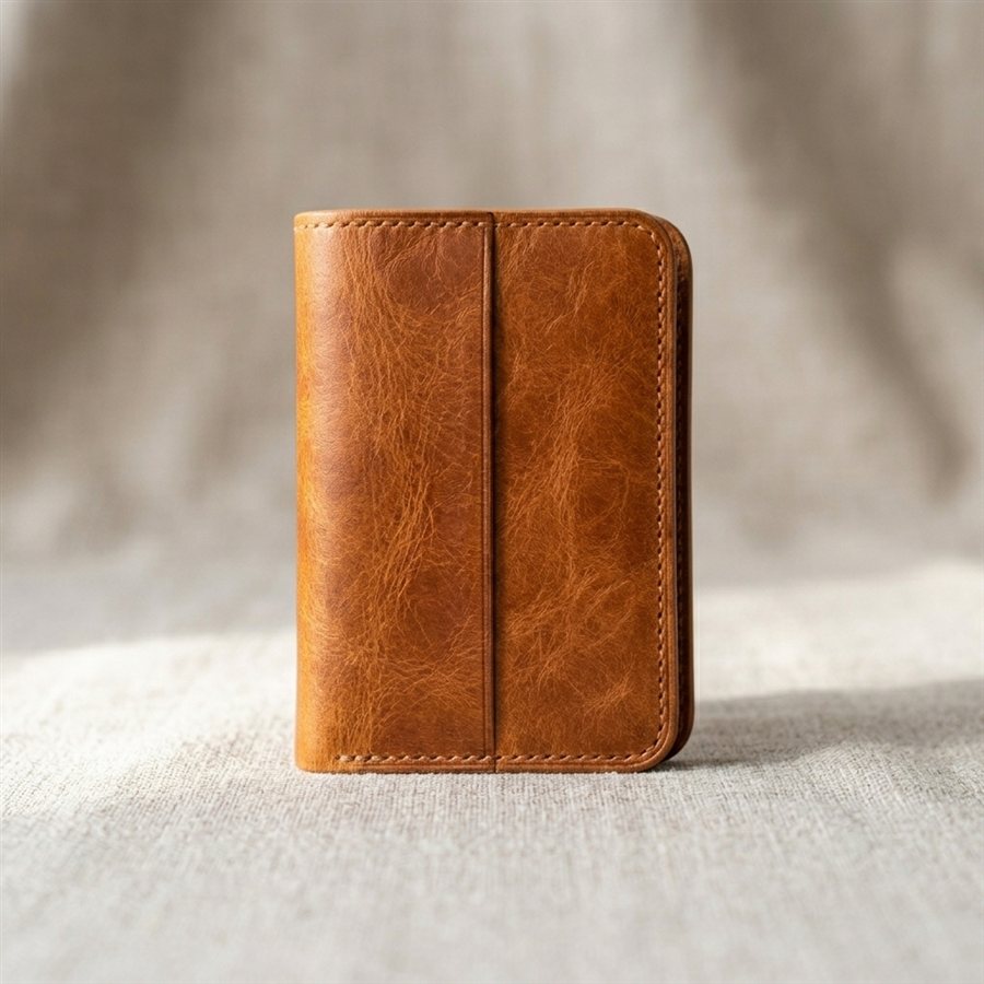 Generated studio photoshoot of a leather wallet