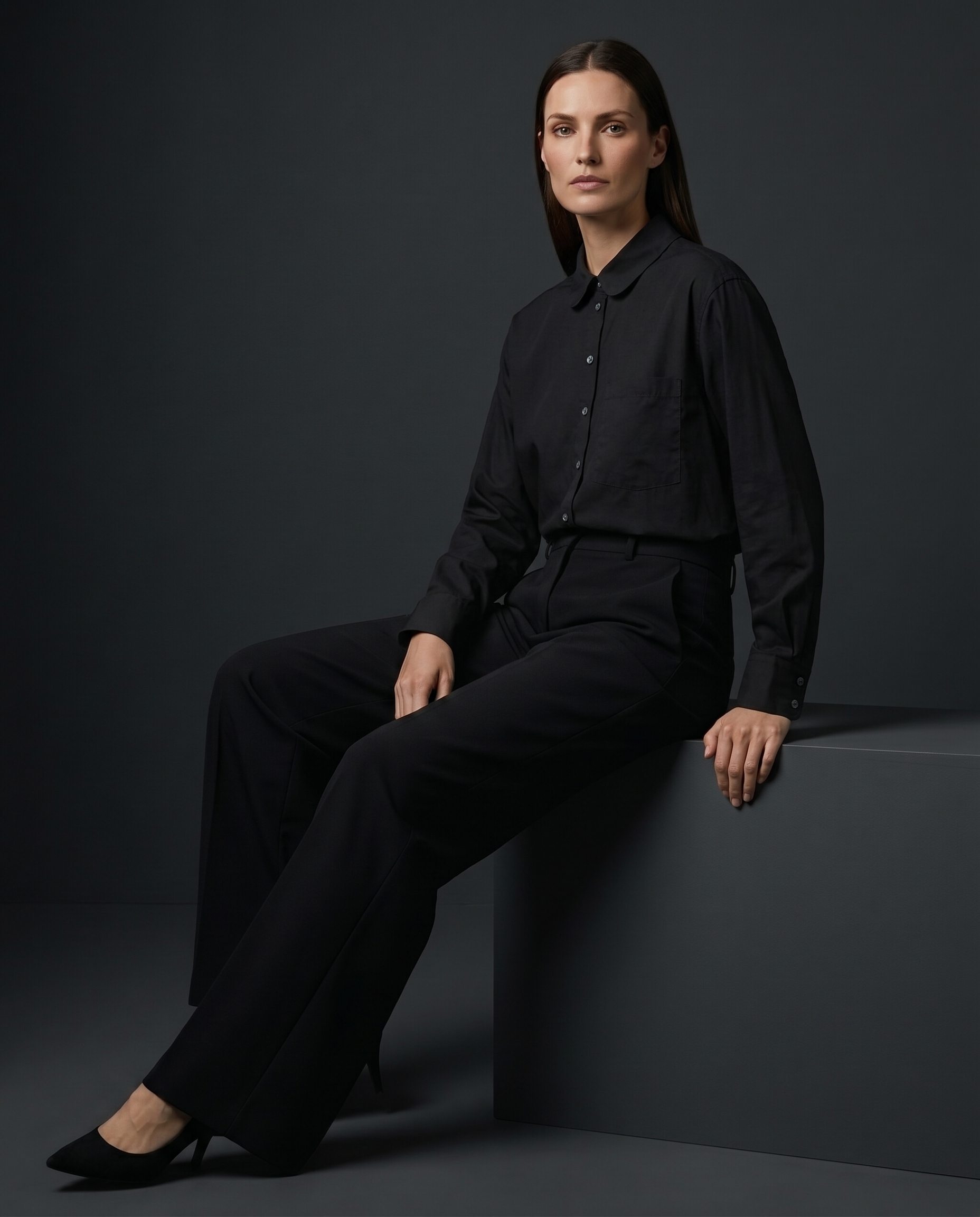 Generated editorial studio shot of a black shirt