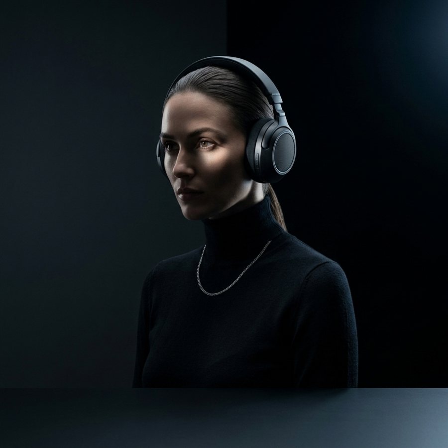 Generated studio photoshoot of headphones